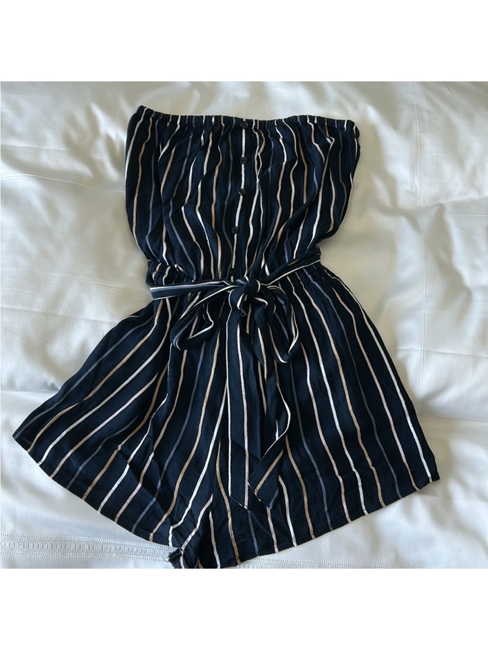 Abercrombie & Fitch Navy Stripe Strapless Romper
